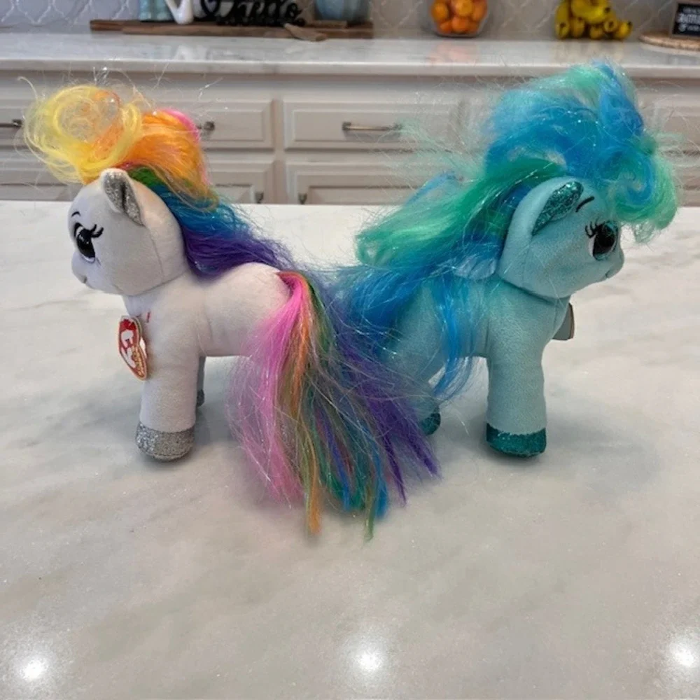 Ty Beanie Boos Ponies Plush Set‎ Starr Topaz Rainbow Hair Glitter Hooves